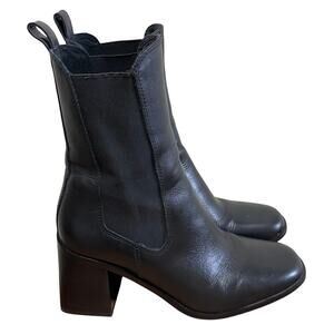 Steve Madden Argent Black Leather Square Toe Block Heel Boots 7.5M